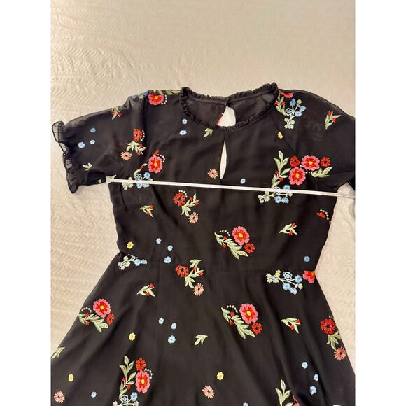 Kensie Black Dress Women's 16 Plus Size Embroidered Floral Chiffon Date Night - Picture 9 of 16